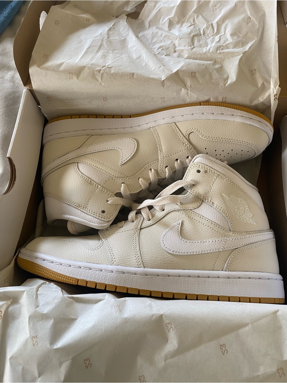 New Nike Women’s Air Jordan Mid-Top Sneakers in Cream with Gum Outsole